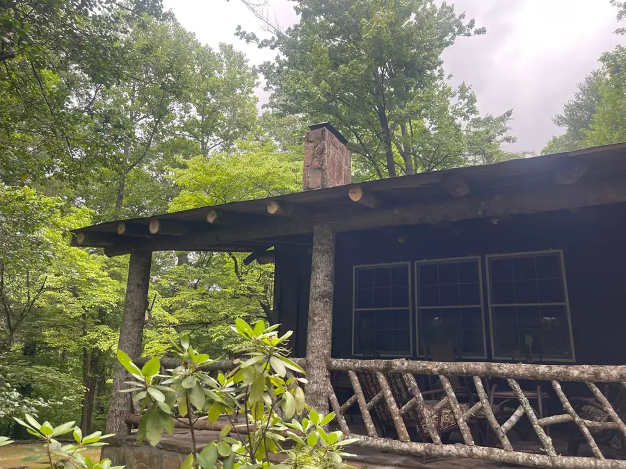 Rustic log porch and railing on a mountain cabin